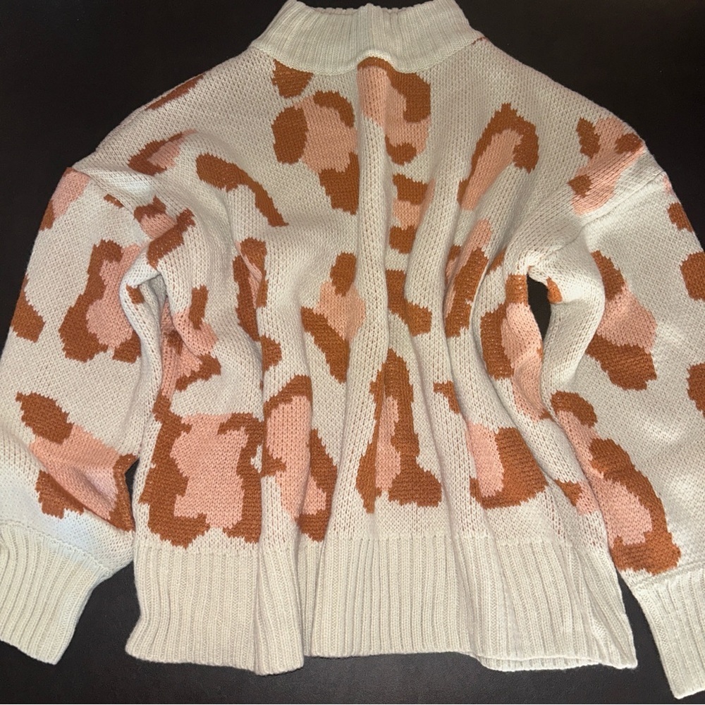Stylish Cream and Brown Turtleneck Sweater